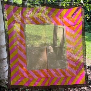 Vintage Pierre Cardin Pink Yellow Orange Tan Chevron Scarf